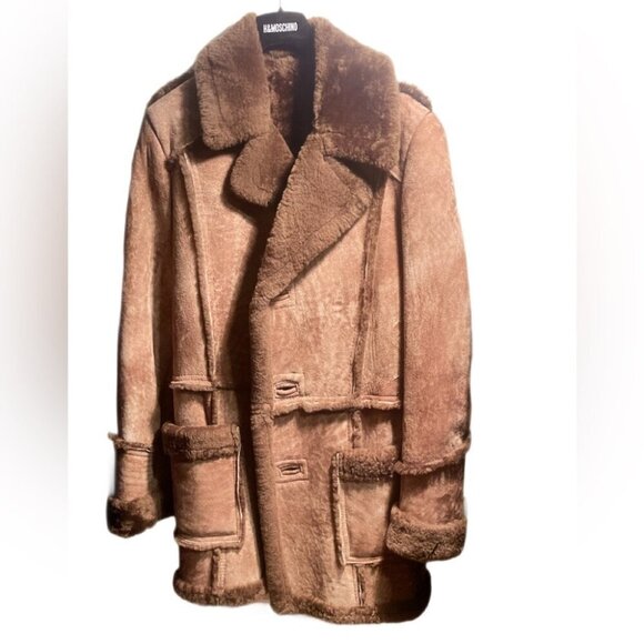 leather attic Other - Vintage Brown Shearling-Style Leather Coat | Mid-Length Winter Jacket 44